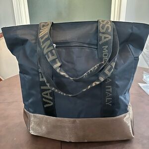 Valentino Rossa Moda Italy Black & Shimmer Brown Nylon Tote Bag
